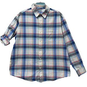 Izod Saltwater Men’s Windowpane Plaid Button Shirt Roll Tab Sleeve Size L
